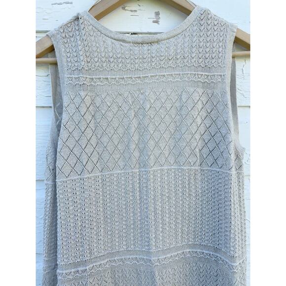 DEX Cardigan Sweater Vest Womens M Beige Gold Fleck Knit Open Long Line - Picture 5 of 5